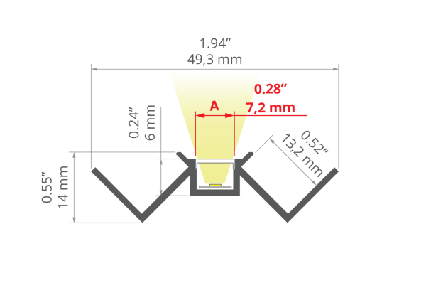 Innenwinkelprofil aus Aluminium für Beleuchtung